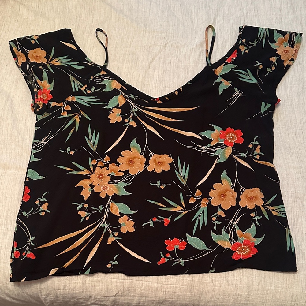 SHEIN Black Camisole with Red and Orange Floral Pattern Size Large